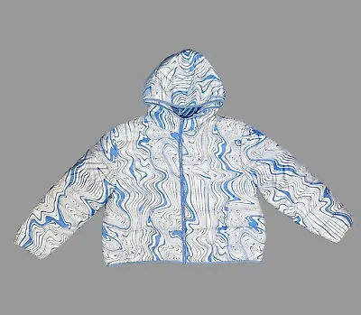 Wild Fable Junior's Bright Swirl Marbled Blue White Zip Up Puffer Coat Size XL • $9