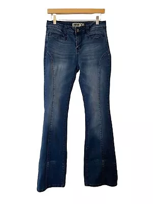 Y2k Zanadi Womens Size 9 Denim Jeans Front Seam Mid Rise Bootcut Flare Stretch • $24.49