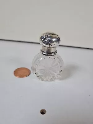 Vintage Antique Minature Perfume Scent Bottle Cut Glass With Silver Top  • $2.53