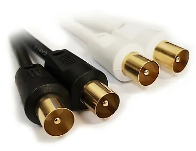 TV Aerial Cable Digital Coaxial RF Fly Lead Male 0.5m To 20m HD Black Or White • £2.29