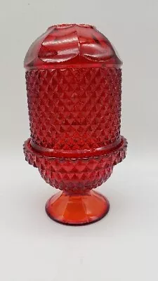 Vtg Viking Glass Red Diamond Point Glimmer Fairy Lamp Light Candle Holder 2 Pc. • $41.99