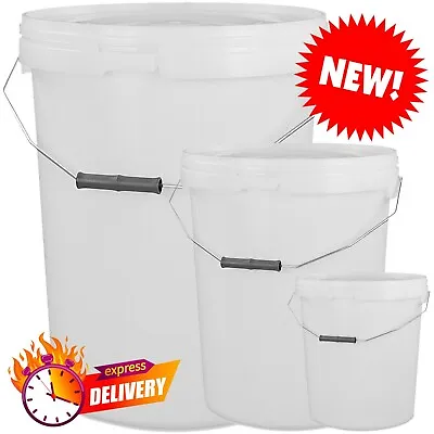 Plastic Buckets Tubs White Containers Tamper Evident Lids 5L 10L 25L • £14.62