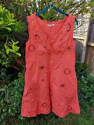 £6.99 • Buy John Rocha Dark Orange Sequin Fully Lined Side Zip Cotton Dress Size 16 Petite