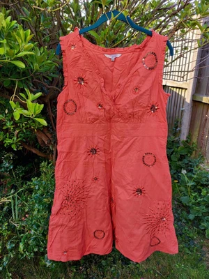 £6.99 • Buy John Rocha Dark Orange Sequin Fully Lined Side Zip Cotton Dress Size 16 Petite