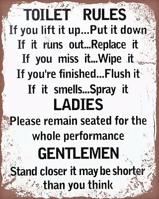 Toilet Rules Replace Wipe Flush Spray Loo Bathroom Metal Plaque Tin Sign 513 • £4.99
