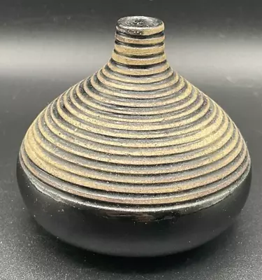 Vintage Mid Century Modern Studio Pottery Striped Flower Vase Handmade • $8