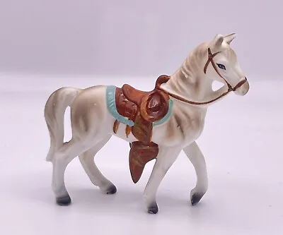 Vintage Porcelain Saddled White W Brown Horse Miniature Figurine • $11.99