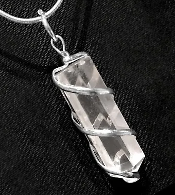 Quartz Crystal Silver Wire Wrap Pendant Spiral Point Necklace Handmade CHARGED  • $11.99