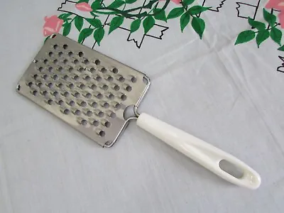 Vintage Handheld Stainless Steel Grater Shredder White Handle 10.5  • $6.99