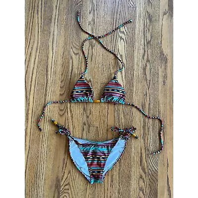 VIX Paula Hermanny Multi Color Stripe Bikini Two Piece Swimsuit Women's Sz Small • $40