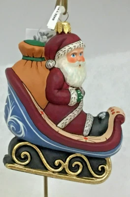 $68 • Buy Brand New Vaillancourt Folk Art Polish Glass Santa On Sled Christmas Ornament 5 
