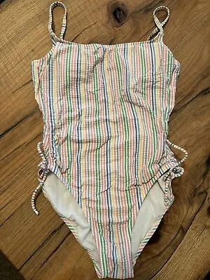 J.Crew Rainbow Seersucker Ruched One Piece Swimsuit 0 Pastel Stripes Bathing • $35