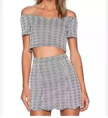 Minkpink Revolve Set Small Off Shoulder Top Skirt Scallop Houndstooth Seersucker • $40.50