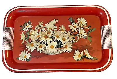 Vintage Red Daisy Flowered Rectangle Metal Serving Tray Mid-century • $17.99