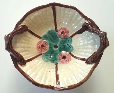 Pretty/Old Majolica Basketweave & Flower Bowl Circa 1880 • $54.95