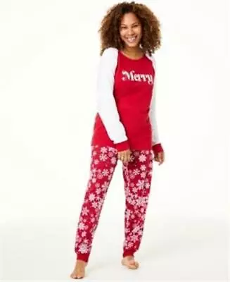 Matching Family Pajamas Womens Merry Pajama Set Red White L Large • $5.60