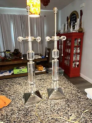 Lucite Chrome Dual Table Lamp Glamorous Acrylic Silver Working B Mid Century • $75