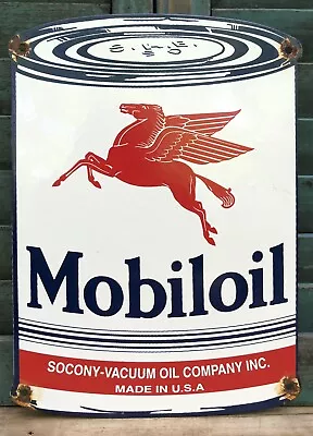 Vintage Mobiloil Motor Oil Can 11” Porcelain Gas Sign Mobilgas Pegasus • $29.99