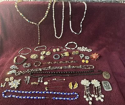 Large Lot Of Estate Jewelry Semi Precious  Stones Earrings Necklaces Pins • $25