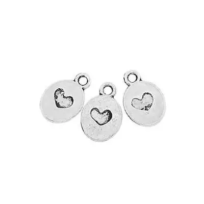 Oval Love Heart Carved Charms 13mm X 9mm Pendants 20 X Tibetan Silver • £1.99