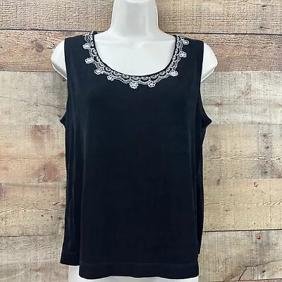 Vikki Vi Women’s Black Embroidered￼ Sleeveless Blouse Tank Petite Size Large￼ • $11