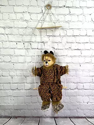 Vintage Cat Clown Doll On Swing Marionette Painted Face Porcelain Leopard Print  • $24.95