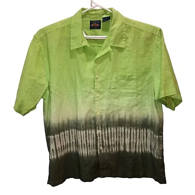 OTB One Touch Brand Mens Size XL Green Ombre Linen Short Sleeve Button Up Shirt • $19.76