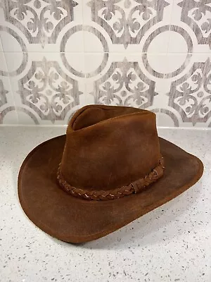 Minnetonka Brown Suede Leather The Outback Hat XL Aussie Outback Dundee • $43.99