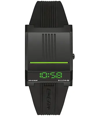 Bulova Computron D-Cave Men's Digital Quartz Black Green Watch 31MM 98C141 • $142.99