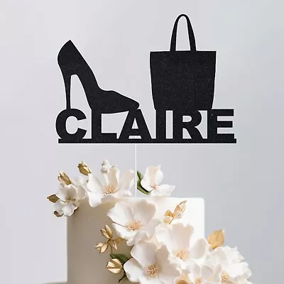 Hand Bag Shoe Birthday Cake Topper Glitter Cake Decoration Topper With Any Name • £2.95