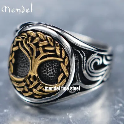 MENDEL Mens Gold Plated Stainless Steel Irish Celtic Tree Of Life Ring Size 7-15 • $11.99