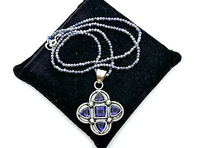 Lovely Sterling Silver Purple Iolite Pendant Necklace 16” • £40