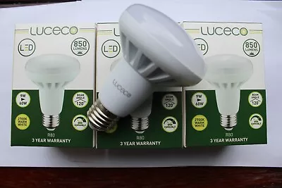 Pack 3 X Luceco R80 E27 ES Screw Cap 9w LED Reflector Bulb 850lm 9w Warm White  • £9.99