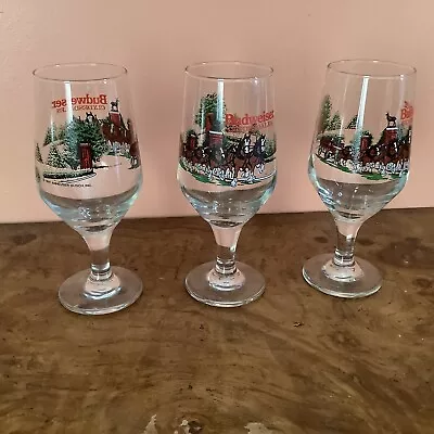 Vintage Budweiser Clydesdales Beer Glasses Goblets Stemmed 1991  Lot Of 3 • $20