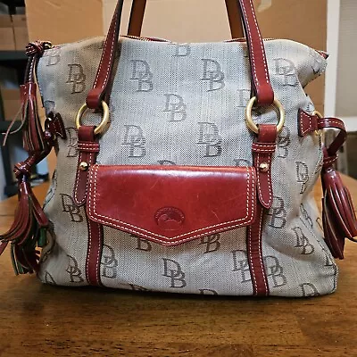 Dooney & Bourke Signature Canvas Vachetta Leather Barrel Satchel Handbag RARE  • $89.95