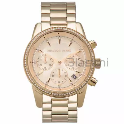 Michael Kors Original MK6356 Women's Ritz Gold Stainless Steel Chrono 37mm Watch • $125