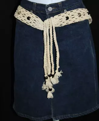 VTG 70s Boho Hippie Festival Ivory Beaded Macrame Braided Fringe Tie Belt-BR • $21