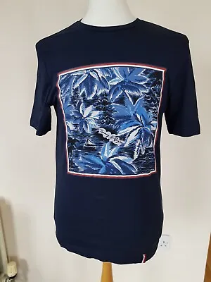 TOMMY HILFIGER Nautical Palm Tree Tropical Beach T-Shirt S ORGANIC COTTON Navy • £11.99
