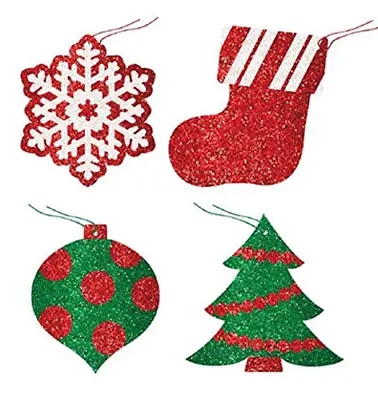 12 CHRISTMAS GIFT CARDS GLITTERED TAGS LABELS Red Green Snowflake Tree Stocking • $8