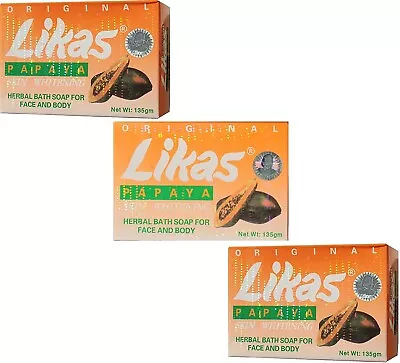 3 Original Likas Papaya SkinWhitening Herbal Soap 135g Each • £27.01