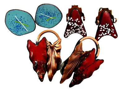 Vintage Renoir Matisse Enamel Copper Abstract Design Clip On Earrings 3pc Lot • $29.99