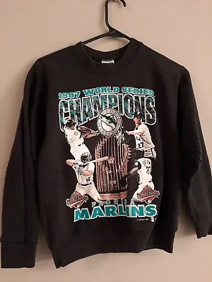 VTG 1997 Florida Marlins World Series Champions Sweatshirt USA Miami 90s Boys M • $35.07