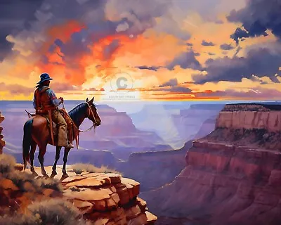 Grand Canyon Sunset Cowboy Horse Southwest Arizona Giclée Art Print 8x10 • $7.99