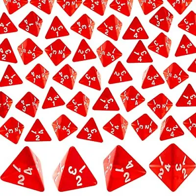 48 Pcs D4 Dice Cone Transparent 4 Sided Dice 0.8 Inch Clear Red Dice • $16.21