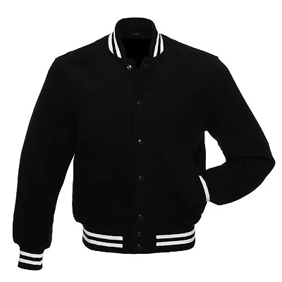 £89 • Buy Black Wool Black/White Rib Letterman College Varsity Jacket