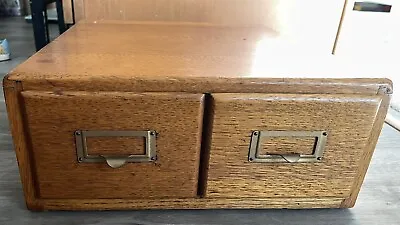 Vintage 2 Drawer Wood Card Catalog-Index File Cabinet Oak Box • $195