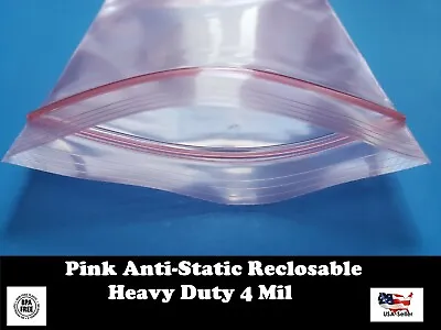 Anti Static Bag Pink Poly Zip Seal 4Mil Reclosable Lock Top 2x356891213  • $8.79