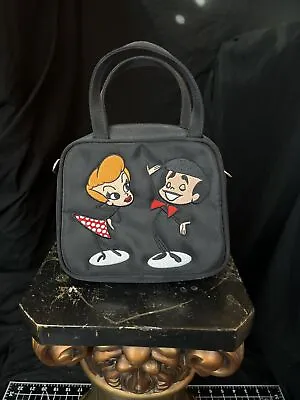 Vintage C1990s I Love Lucy Black Red Cartoon Embroidered Nylon Handbag Purse • $37.95