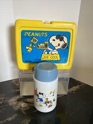 H Vintage Plastic W/Thermos Peanuts Lunch Box Snoopy Joe Cool With Woodstock • $14.99