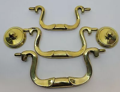 2.5 3 3.5  Centers ANTIQUED & Polished BRASS BAIL PULL Swan Neck Mid  Modern • $7.50